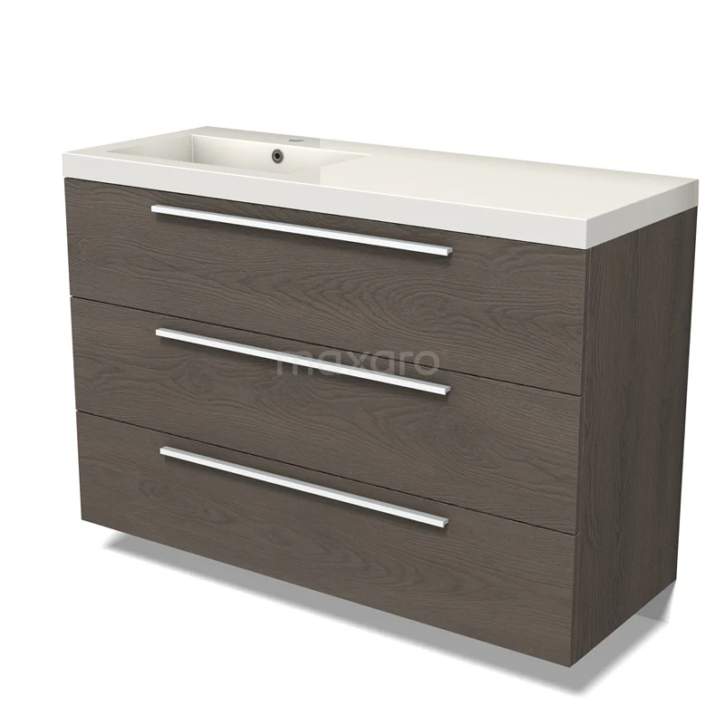 Modulo Vanity units with basin | 120 cm Dark brown oak Flat front Mineral marble 3 drawers BMW19-02555