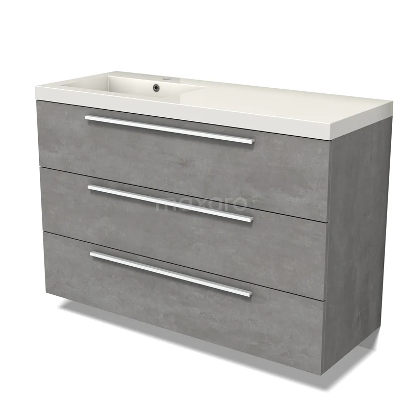 Modulo Vanity units with basin | 120 cm Light grey concrete Flat front Mineral marble 3 drawers BMW19-02560