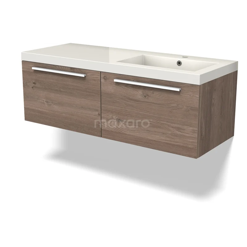 Modulo Vanity units with basin | 120 cm Mid brown oak Flat front Mineral marble 2 Side-by-side drawers BMW12-01093