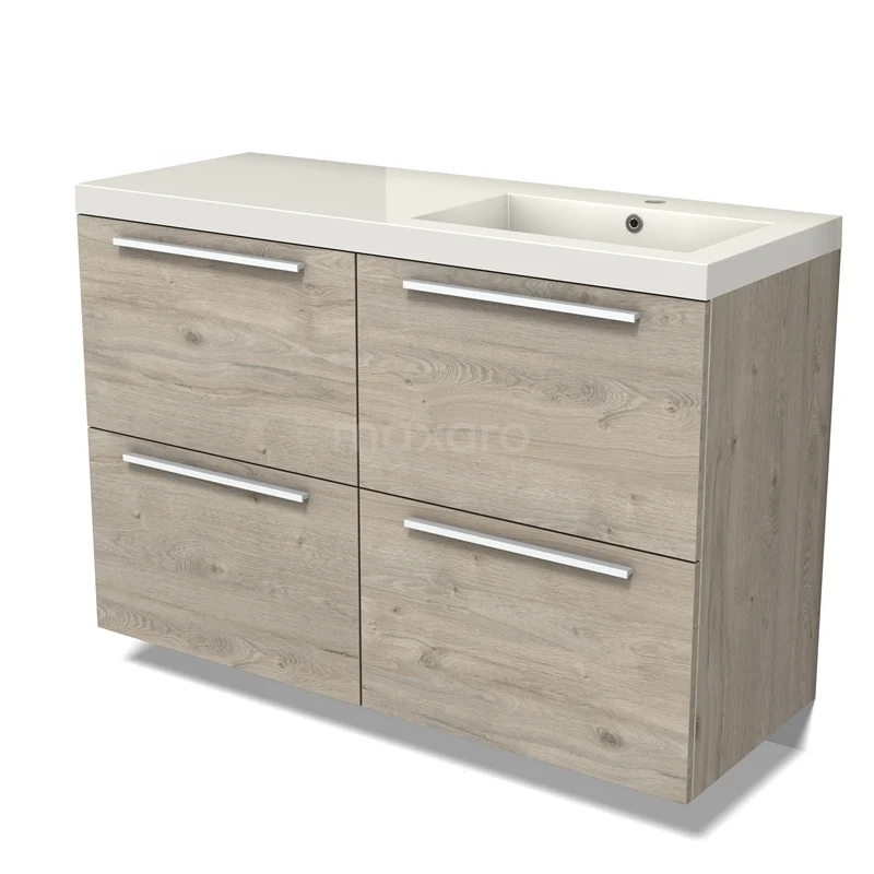 Modulo Vanity units with basin | 120 cm Light grey oak Flat front Mineral marble 4 high drawers BMW14-00662
