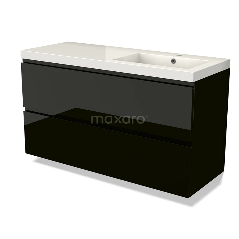 Modulo Vanity units with basin | 120 cm High-gloss black Handle-less front Mineral marble 2 Stacked drawers BMW17-04734