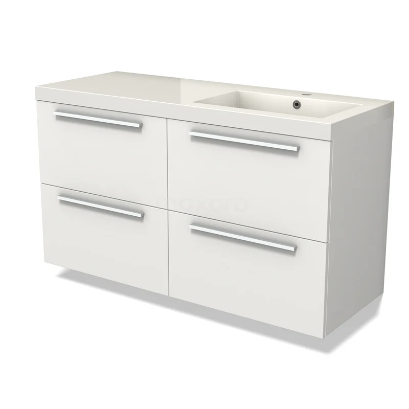 Modulo Vanity units with basin | 120 cm Matte white Flat front Mineral marble 4 drawers BMW18-01111