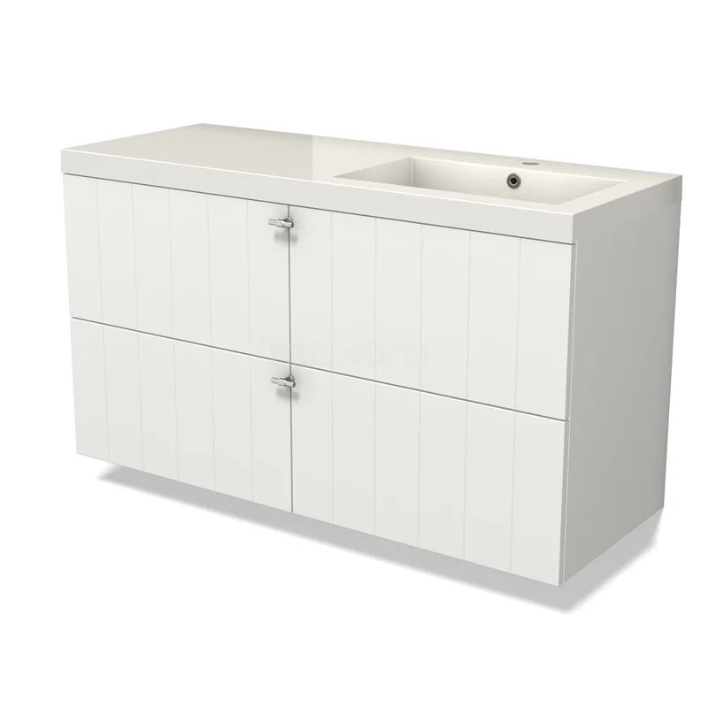 Modulo Vanity units with basin | 120 cm Matte white Slat front Mineral marble 4 drawers BMW18-01112
