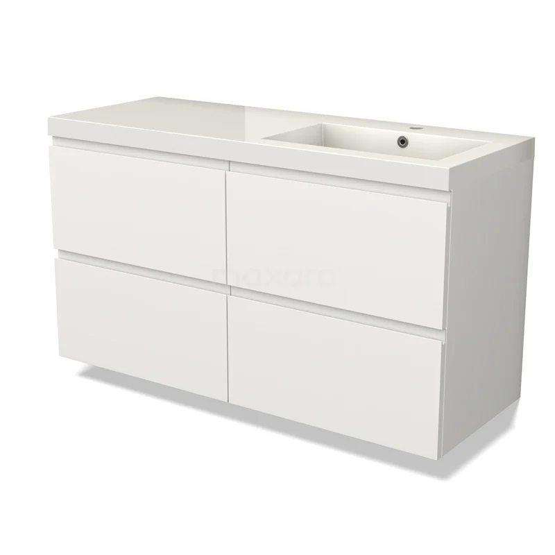 Modulo Vanity units with basin | 120 cm Matte white Handle-less front Mineral marble 4 drawers BMW18-01113