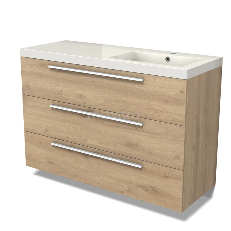 Modulo Vanity units with basin | 120 cm Light brown oak Flat front Mineral marble 3 drawers BMW19-02587