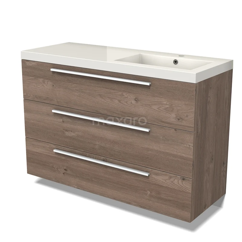 Modulo Vanity units with basin | 120 cm Mid brown oak Flat front Mineral marble 3 drawers BMW19-02590