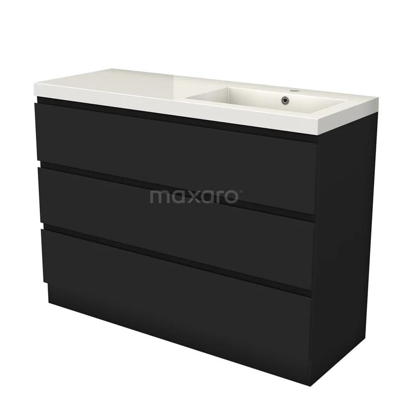 Modulo Vanity units with basin | 120 cm Matte black Handle-less front Mineral marble 3 standing drawers BMW19S-00611