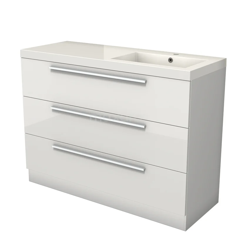 Modulo Vanity units with basin | 120 cm High-gloss white Flat front Mineral marble 3 standing drawers BMW19S-00612