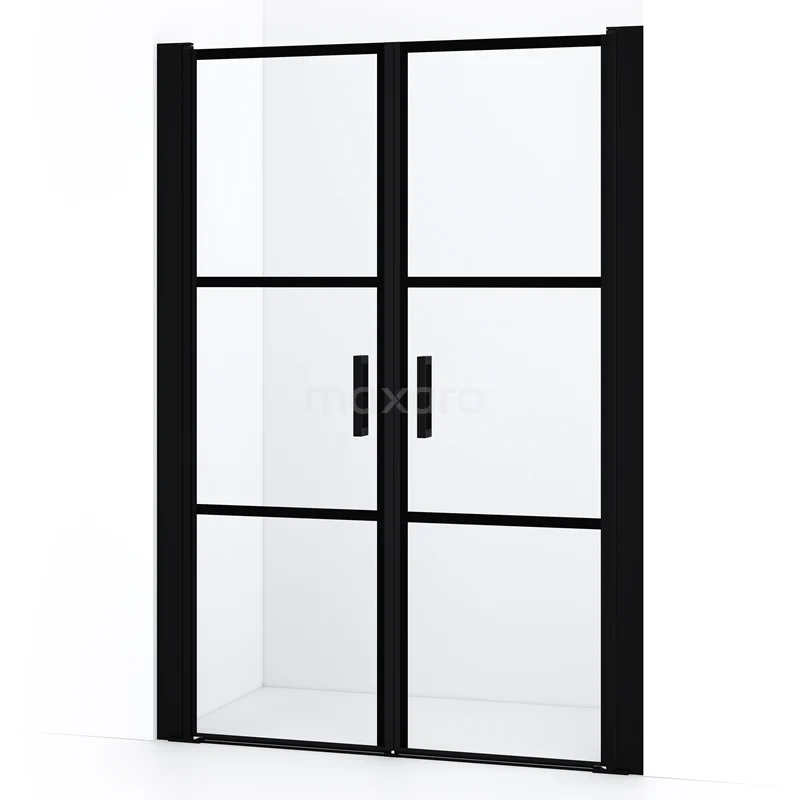 Diamond Shower door | 130 cm Matte black Clear with 4 black stripes Bi-fold door DDE10606218MBN