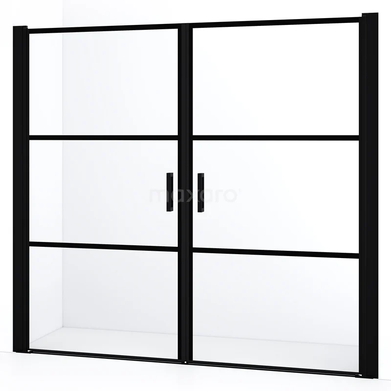 Diamond Shower door | 180 cm Matte black Clear with 4 black stripes Bi-fold door DDE10909118MBN