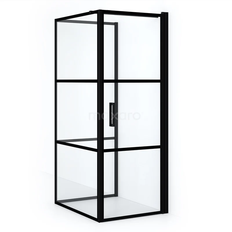 Diamond Shower enclosure | 100x90 cm Matte black Clear with 4 black stripes Pivot door Semi-detached rectangle CDF1091009118RMBN