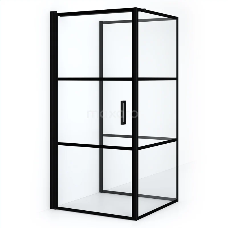 Diamond Shower enclosure | 100x100 cm Matte black Clear with 4 black stripes Pivot door Semi-detached square CDF1101010118LMBN