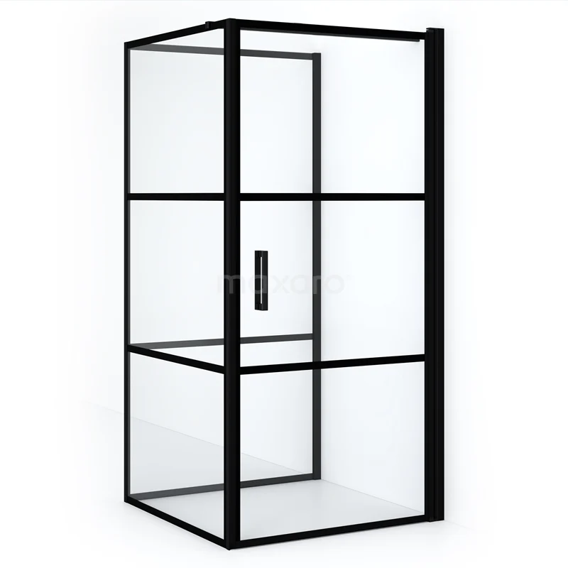 Diamond Shower enclosure | 100x100 cm Matte black Clear with 4 black stripes Pivot door Semi-detached square CDF1101010118RMBN