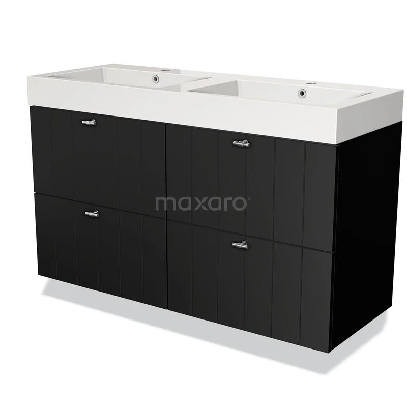 Modulo Vanity units with basin | 120 cm Matte black Slat front Mineral marble 4 drawers BMW18-00023
