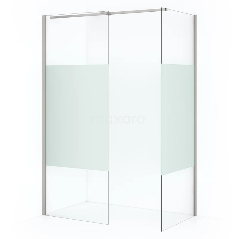 Diamond Walk-in shower | 90x90 cm Stainless steel Clear with matt strip 2 fixed walls IDB0909313BR