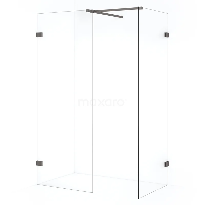 Diamond Walk-in shower | 80x70 cm Black metal Clear glass 2 fixed walls IDB0807520ZM