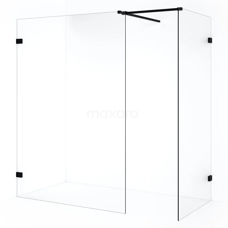 Diamond Walk-in shower | 140x90 cm Matte black Clear glass 2 fixed walls IDB0914520MB
