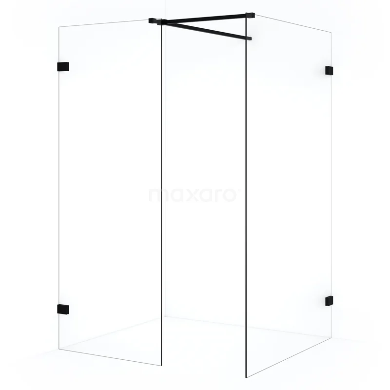 Diamond Walk-in shower | 110x80 cm Matte black Clear glass 2 fixed walls IDB1108520MB