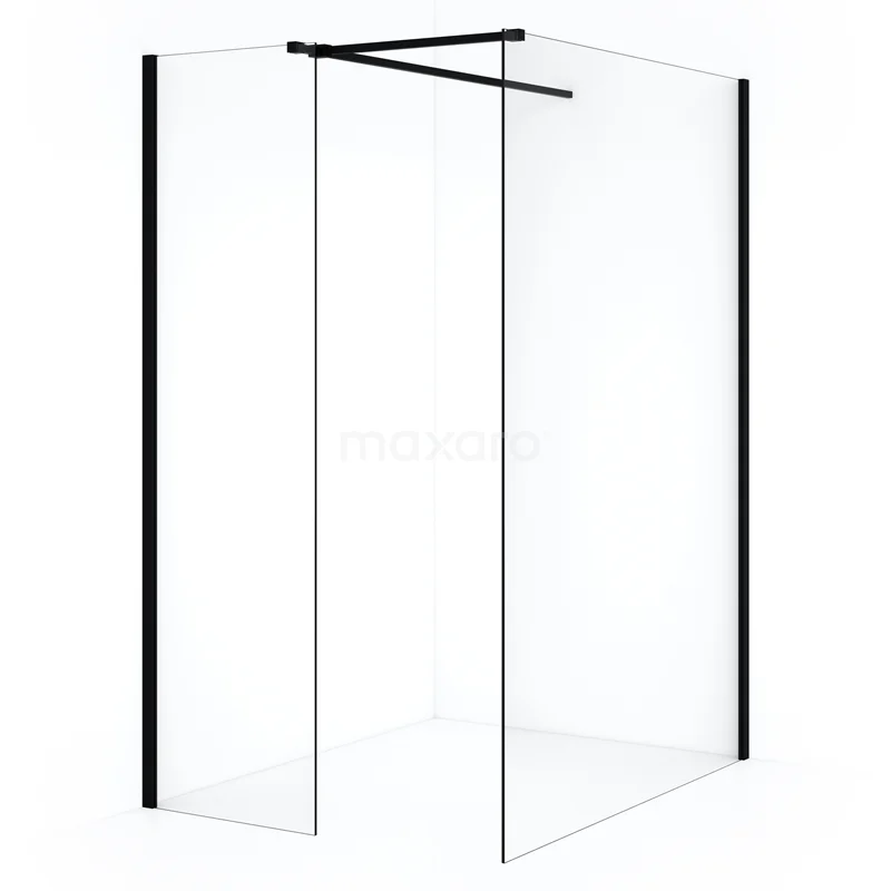 Diamond Walk-in shower | 130x50 cm Matte black Clear glass 2 fixed walls IDB1305510MB