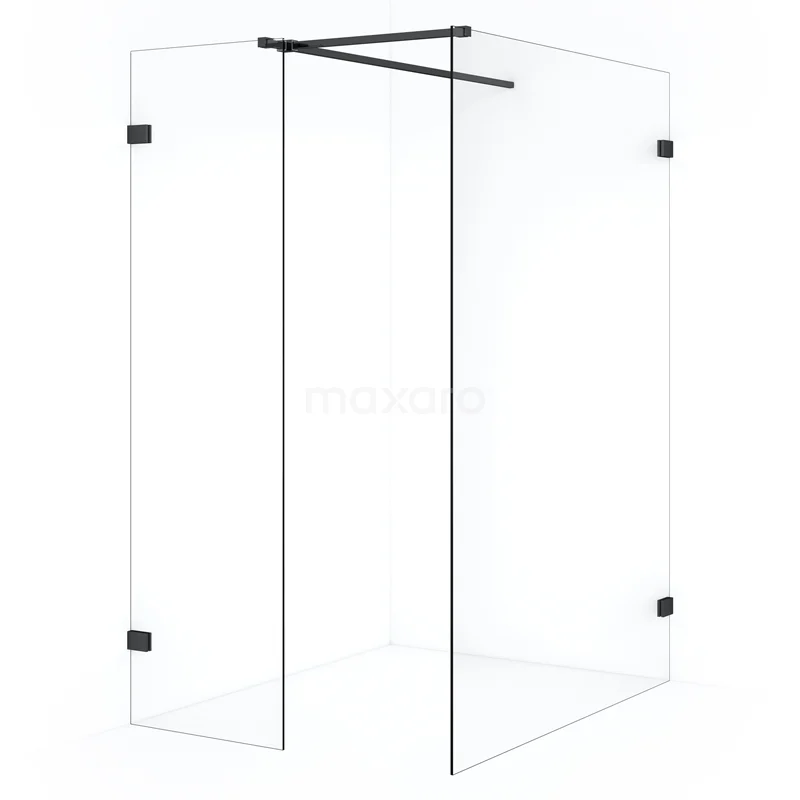 Diamond Walk-in shower | 130x50 cm Black chrome Clear glass 2 fixed walls IDB1305520BC