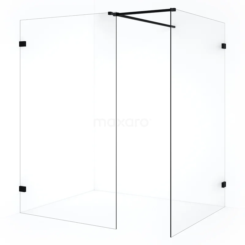 Diamond Walk-in shower | 130x110 cm Matte black Clear glass 2 fixed walls IDB1311520MB