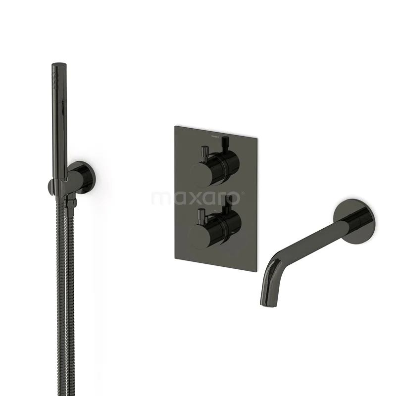 Radius Wanneneinbau-Mischbatterie-Set | Schwarzchrom Thermostatarmatur mit Handbrause 1 Position CIB55-00002 Radius Wanneneinbau-Mischbatterie-Set | Schwarzchrom Thermostatarmatur mit Handbrause 1 Position CIB55-00002