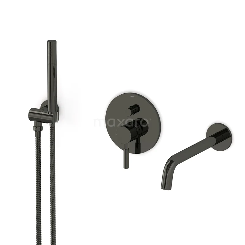 Radius Unterputz-Wannenbatterie-Set | Schwarzchrom Einhebelmischer mit Handbrause 1 Position CIB55-00006 Radius Unterputz-Wannenbatterie-Set | Schwarzchrom Einhebelmischer mit Handbrause 1 Position CIB55-00006