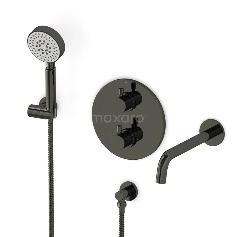 Radius Wanneneinbau-Mischbatterie-Set | Schwarzchrom Thermostatarmatur mit Handbrause 5 Positionen CIB55-00025 Radius Wanneneinbau-Mischbatterie-Set | Schwarzchrom Thermostatarmatur mit Handbrause 5 Positionen CIB55-00025