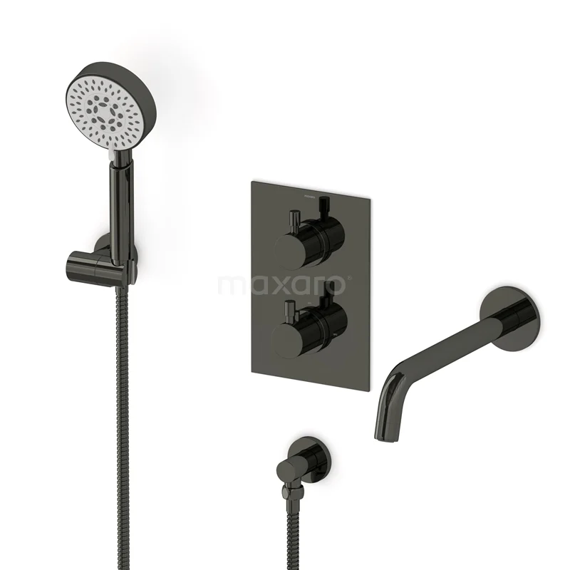 Radius Wanneneinbau-Mischbatterie-Set | Schwarzchrom Thermostatarmatur mit Handbrause 5 Positionen CIB55-00026 Radius Wanneneinbau-Mischbatterie-Set | Schwarzchrom Thermostatarmatur mit Handbrause 5 Positionen CIB55-00026