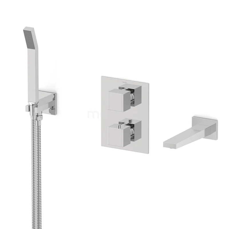 Cubic Built-in bath mixer set | Chrome Thermostatic mixer with handheld shower 1 position CIC22-00021