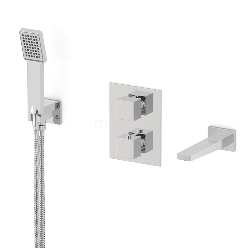 Cubic Built-in bath mixer set | Chrome Thermostatic mixer with handheld shower 1 position CIC22-00041