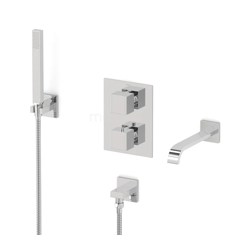 Cubic Built-in bath mixer set | Chrome Thermostatic mixer with handheld shower 1 position CIC44-00009