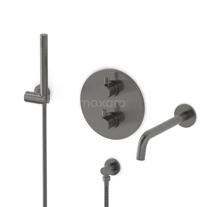 Radius Built-in bath mixer set | Black metal Thermostatic mixer with handheld shower 1 position CIM55-00010