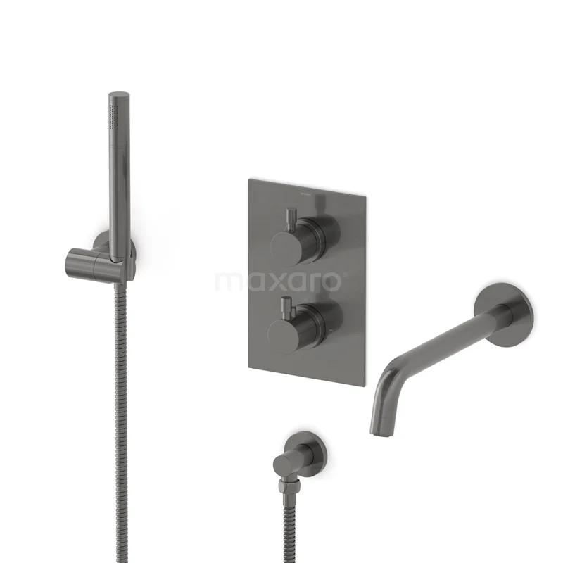 Radius Built-in bath mixer set | Black metal Thermostatic mixer with handheld shower 1 position CIM55-00011