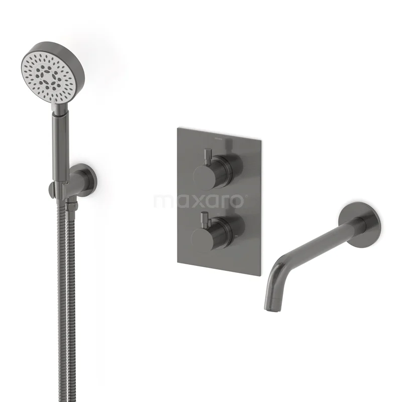 Radius Wanneneinbau-Mischbatterie-Set | Schwarzes Metall Thermostatarmatur mit Handbrause 5 Positionen CIM55-00017 Radius Wanneneinbau-Mischbatterie-Set | Schwarzes Metall Thermostatarmatur mit Handbrause 5 Positionen CIM55-00017