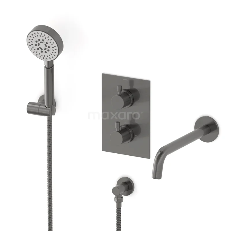 Radius Built-in bath mixer set | Black metal Thermostatic mixer with handheld shower 5 positions CIM55-00026