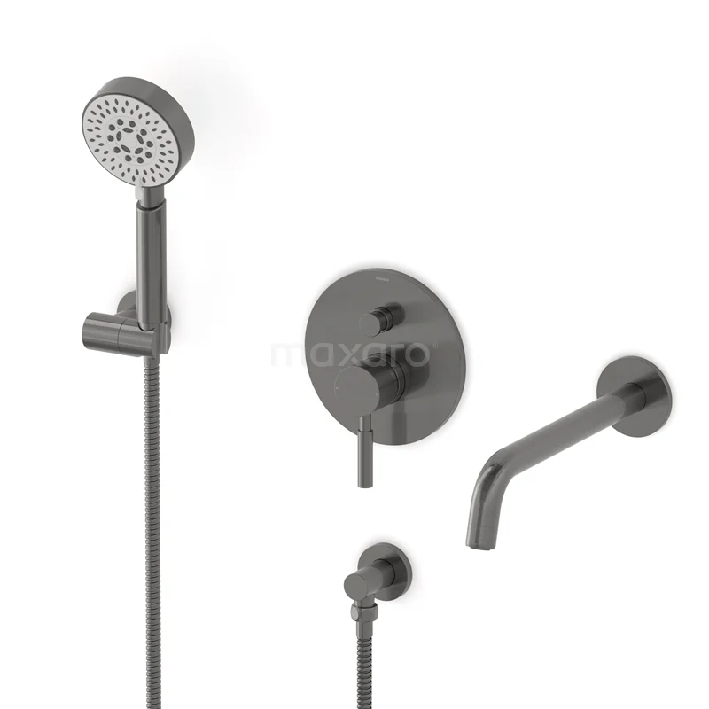Radius Concealed bath mixer set | Black metal Single lever mixer tap with handheld shower 5 positions CIM55-00027