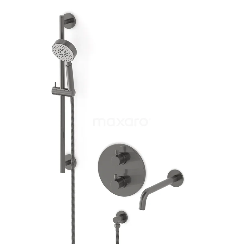 Radius Built-in bath mixer set | Black metal Thermostatic mixer with handheld shower 5 positions CIM55-00028