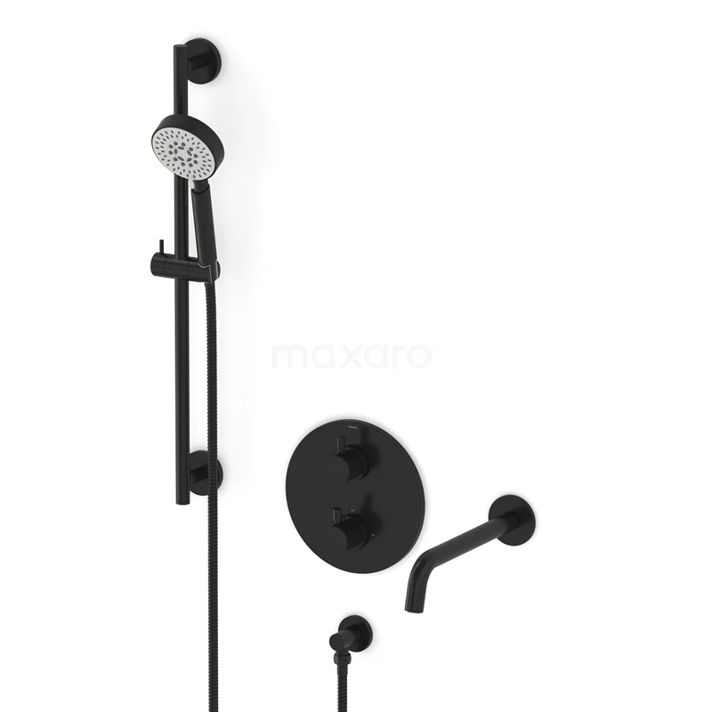 Radius Built-in bath mixer set | Black Thermostatic mixer with handheld shower 5 positions CIZ55-00028