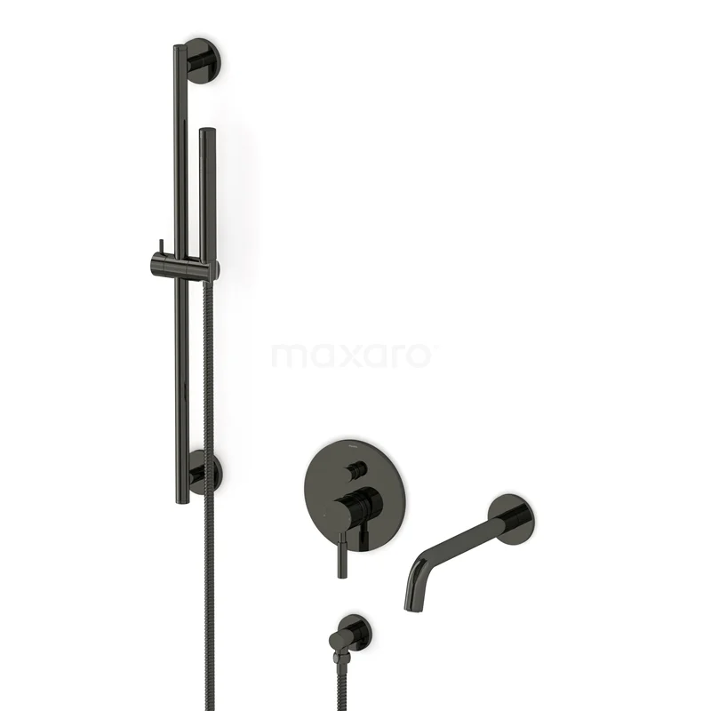 Radius Concealed bath mixer set | Black chrome Single lever mixer tap with handheld shower 1 position CIB55-00015