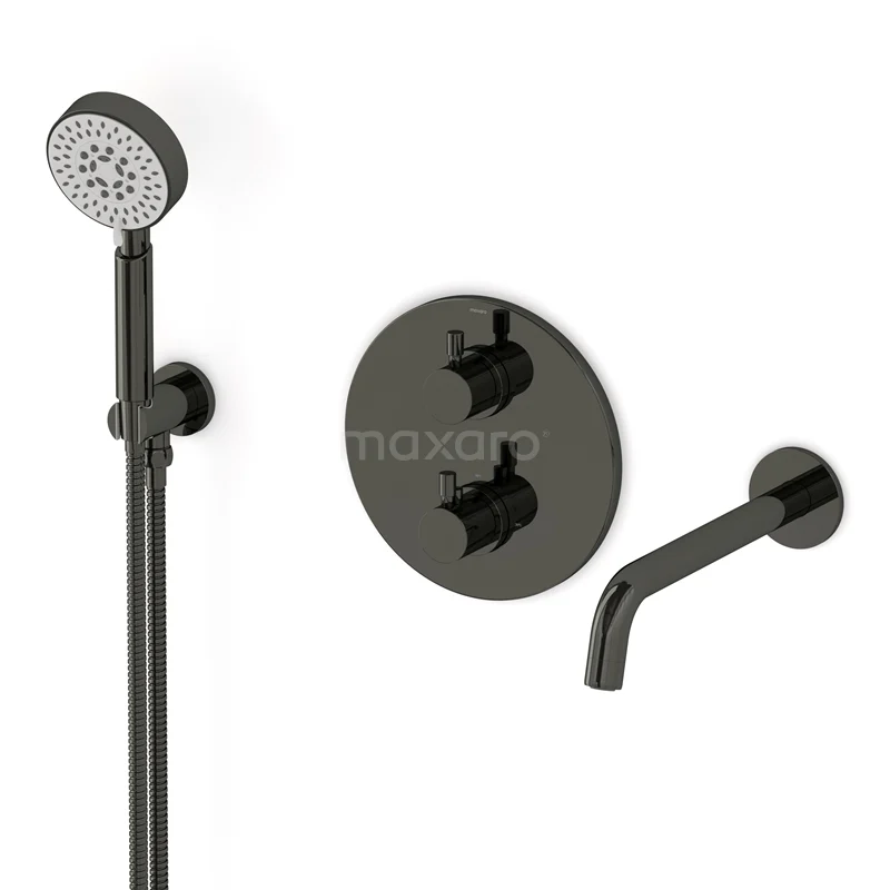 Radius Built-in bath mixer set | Black chrome Thermostatic mixer with handheld shower 5 positions CIB55-00016
