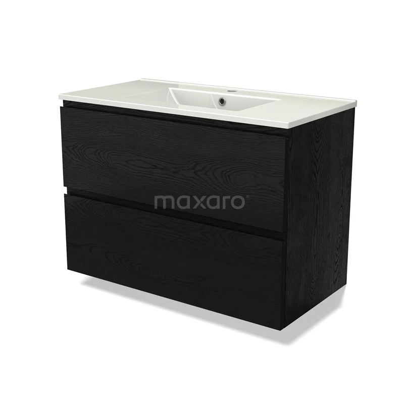 Modulo Vanity units with basin | 90 cm Black oak Handle-less front Ceramic 2 Stacked drawers BMW17-04782