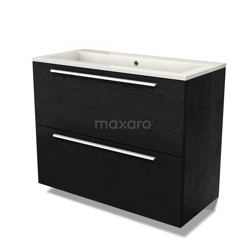 Modulo Vanity units with basin | 100 cm Black oak Flat front Mineral marble 2 stacked drawers under each other BMW13-01469
