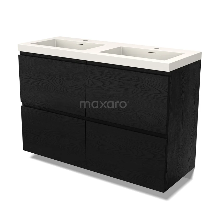 Modulo Vanity units with basin | 120 cm Black oak Handle-less front Solid surface 4 high drawers BMW14-00702