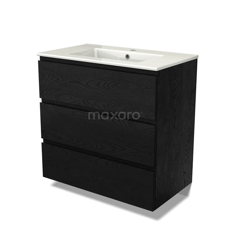 Modulo Vanity units with basin | 80 cm Black oak Handle-less front Ceramic 3 drawers BMW19-02618