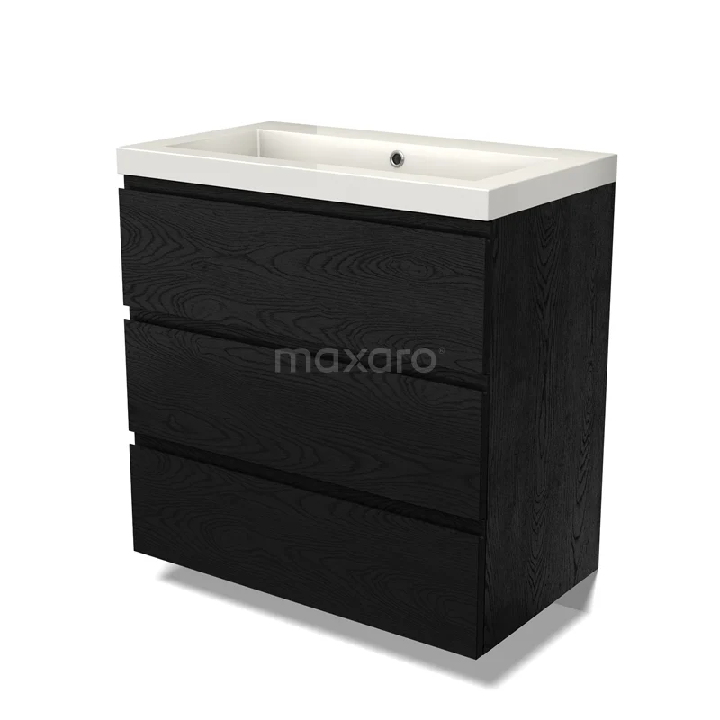 Modulo Vanity units with basin | 80 cm Black oak Handle-less front Mineral marble 3 drawers BMW19-02619