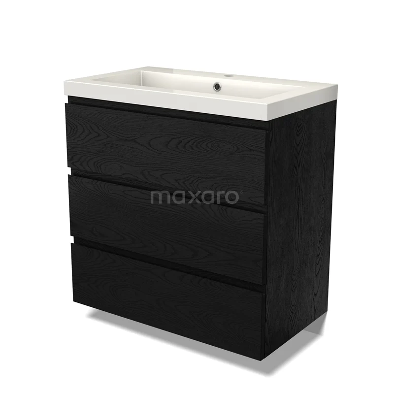 Modulo Vanity units with basin | 80 cm Black oak Handle-less front Mineral marble 3 drawers BMW19-02620