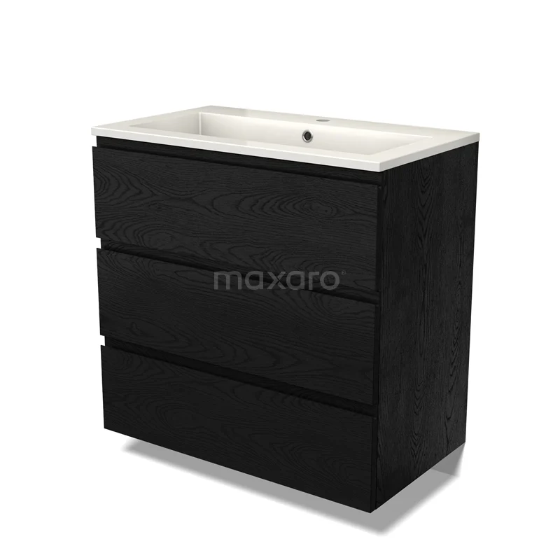 Modulo Vanity units with basin | 80 cm Black oak Handle-less front Mineral marble 3 drawers BMW19-02621