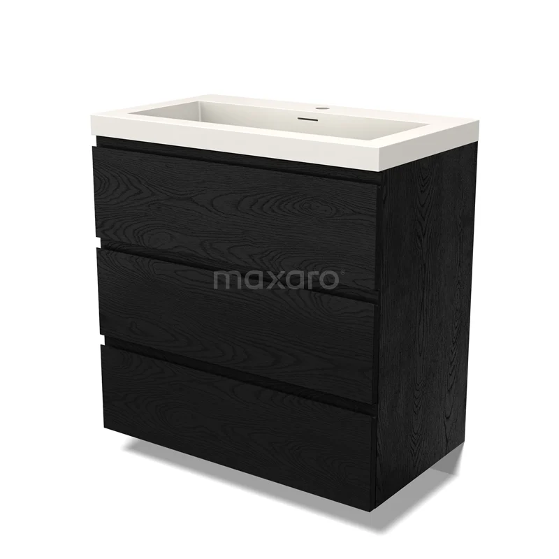 Modulo Vanity units with basin | 80 cm Black oak Handle-less front Solid surface 3 drawers BMW19-02622