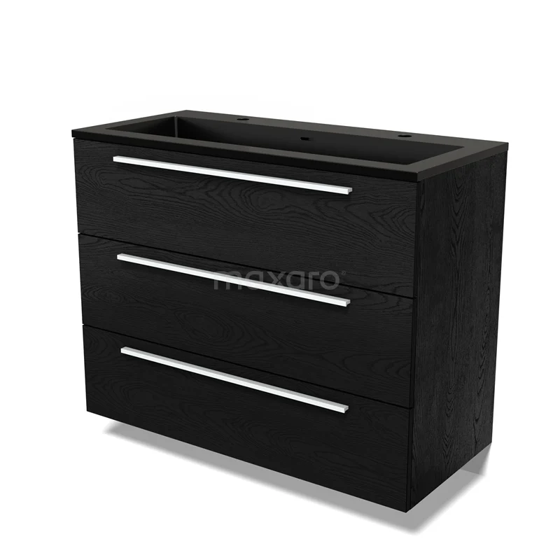 Modulo Vanity units with basin | 100 cm Black oak Flat front Quartz 3 drawers BMW19-02647